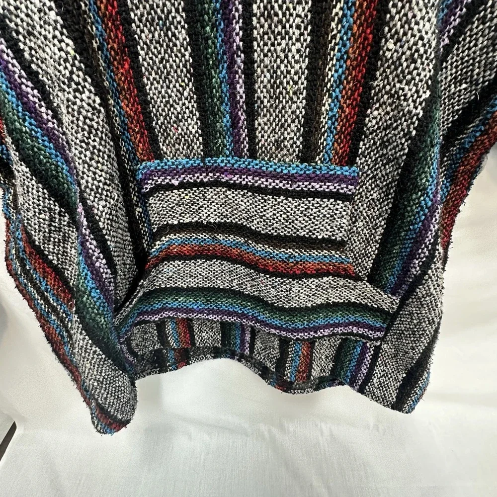 Vintage Franks Textiles Multicolor Striped Baja Hoodie Hippie Poncho Med Sweater - Picture 6 of 11